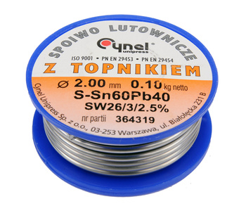 Cynel spoiwo lutownicze z topnikiem Sn60Pb40 2 mm 100 g 76818