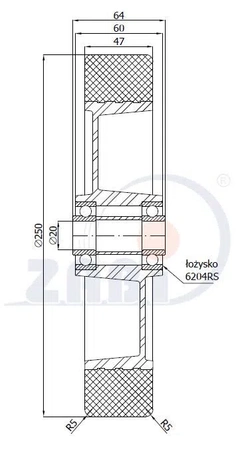 Zabi koło aluminiowo-poliuretanowe 250mm A90P