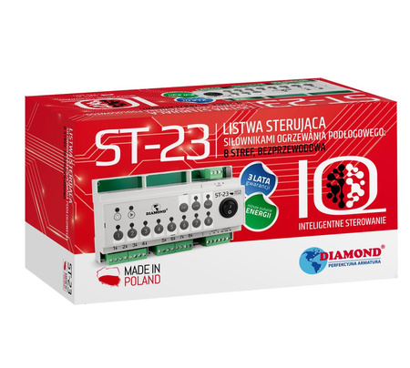 Diamond bezprzewodowa listwa sterująca siłownikami ogrzewania podłogowego 8-strefowa ST-23