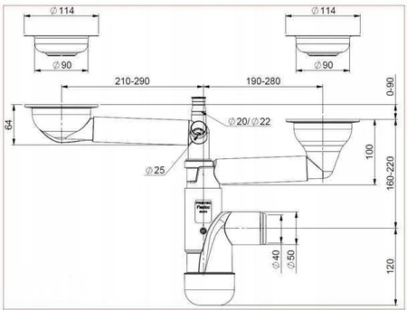 Prevex syfon zlewozmywakowy podwójny 3,5" FL2-D9NNA-01PL