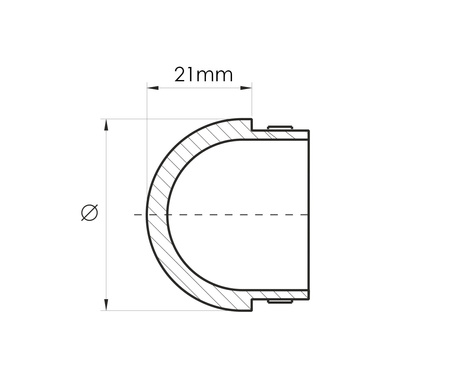 Zaślepka soczewka wbijana w rurę 42,4x2mm AISI 304 szlifowana