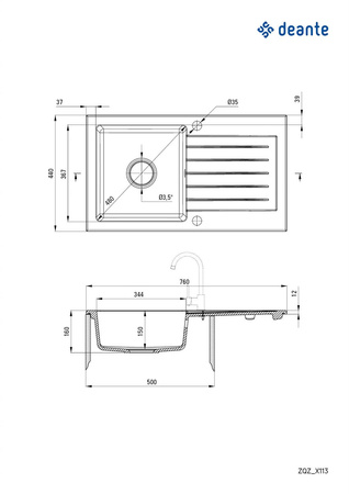 Deante zlewozmywak granitowy Zorba 1-komorowy z ociekaczem grafit ZQZ2113