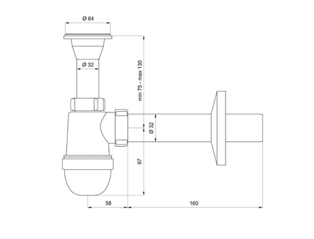 Tycner syfon umywalkowy butelkowy, metalowe sitko 32mm 1324