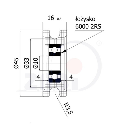 Zabi rolka tworzywowa 45mm C45/6Ł