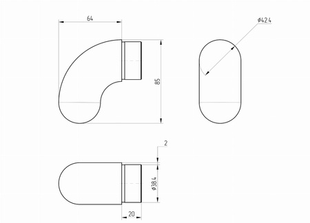 Zakończenie poręczy 42,4x2mm kolano 90° AISI 304 szlif