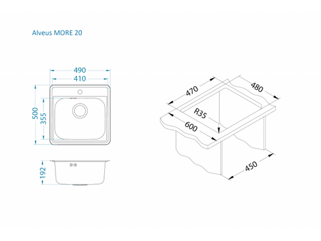 Alveus zlewozmywak stalowy More 20 1151258