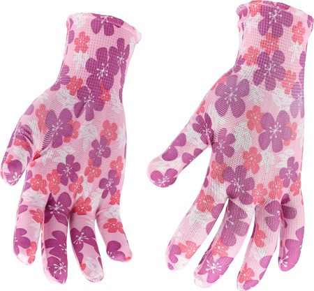Flo rękawice ogrodnicze rozmiar 8 kolorowe kwiatki 74121