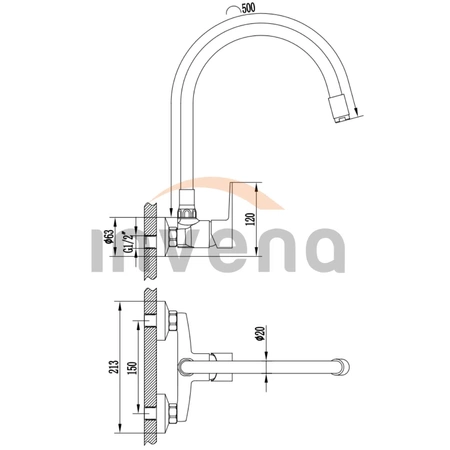 Invena bateria zlewozmywakowa ścienna szara elastyczna wylewka BC-82-E5S