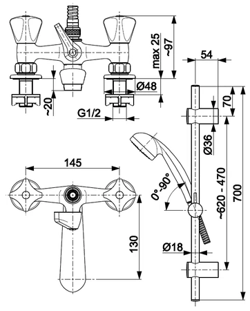 KFA Armatura bateria wannowa stojąca 2-otworowa chrom 305-312-00