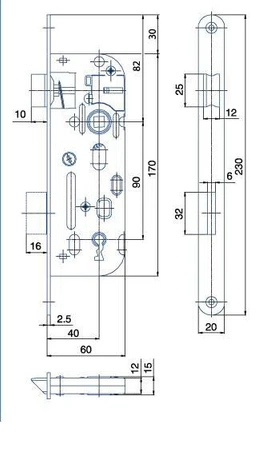 Hobes zamek wpuszczany 90/40 na klucz