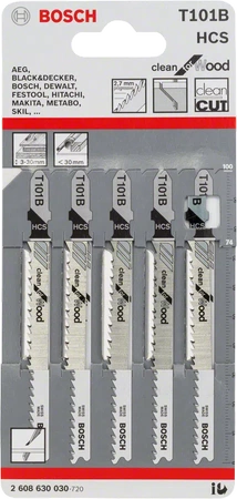 Bosch brzeszczot do wyrzynarek T 101 B Clean for Wood 5 sztuk 2608630030