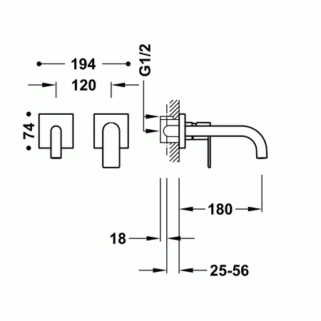 Tres Loft bateria umywalkowa podtynkowa czarna 20030001NM