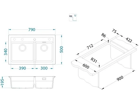 Alveus zlewozmywak granitowy dwukomorowy Atrox 50 piasek 1131999