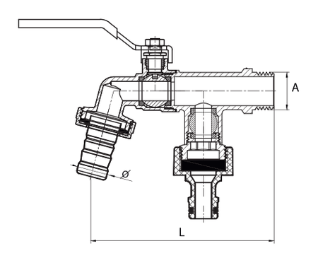 Diamond zawór kulowy czerpalny podwójny 15x20x20mm z dławikiem ART.2503-15.KRAN