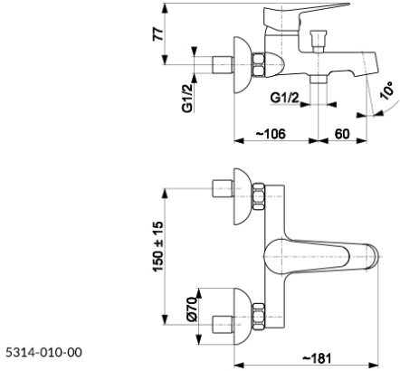 KFA Armatura bateria wannowa ścienna Leonit 5314-010-00