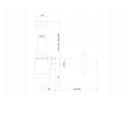 Tycner syfon umywalkowy butelkowy bez spustu z odpływem 32mm 1323