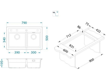 Alveus zlewozmywak granitowy dwukomorowy Atrox 50 beton 1132001