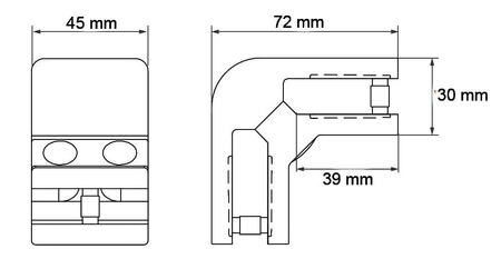 Uchwyt narożny 45x72mm do szkła 8-12,76mm AISI 304 szlif GC.012.XX.04.S