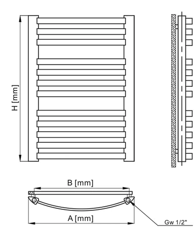 Diamond grzejnik łazienkowy łukowy płaski GR2 500x570mm antracyt GR2-10/50.ANTR.