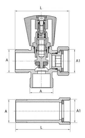 Diamond zawór zaporowy kątowy 3/4'' z przedłużką ART.258