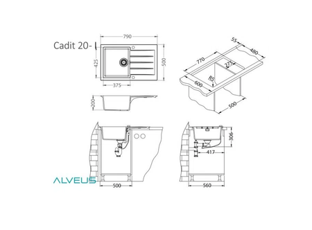 Alveus zlewozmywak Cadit 20 czarny 79x50cm 1132026