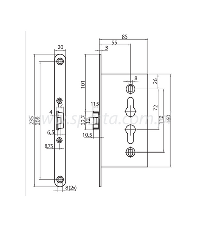 Assa Abloy zamek 72/55 trzpieniowy uniwersalny ZP-AA-103