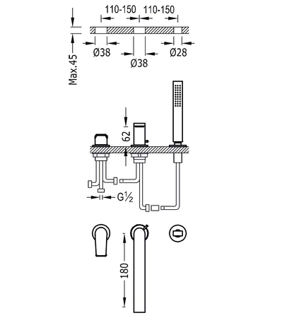 Tres Project bateria wannowa 3-otworowa czarny mat 21116101NM