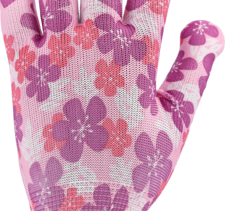 Flo rękawice ogrodnicze rozmiar 8 kolorowe kwiatki 74121