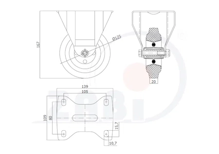 Zabi koło metalowo-gumowe 125 w obudowie stałej symbol 23