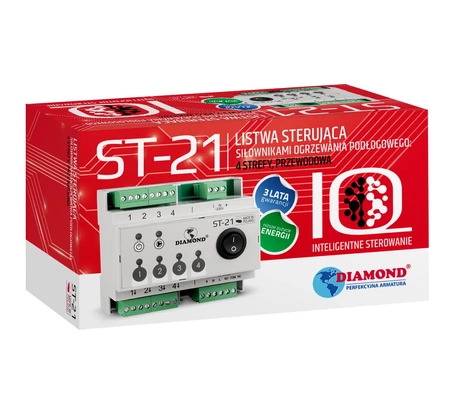 Diamond przewodowa listwa sterująca siłownikami ogrzewania podłogowego 4-strefowa ST-21