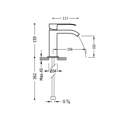 Tres Cuadro bateria umywalkowa Exclusive z kaskadą stal 00610101ACD