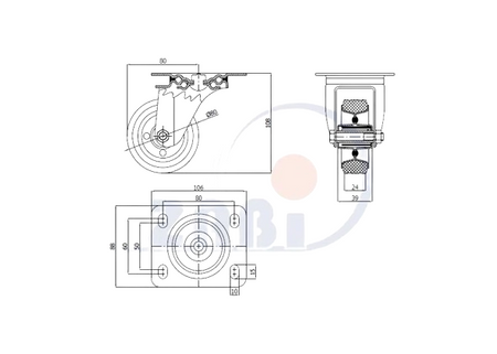 Zabi koło metalowo-gumowe 80 w obudowie skrętnej symbol 3L