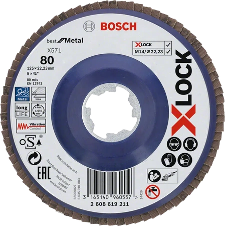 Bosch tarcza listkowa z systemem x-lock prosta 125mm G80 X571 Best for Metal 2608619211