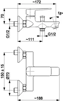 KFA Armatura bateria wannowa Agat ścienna z zestawem natryskowym 4424-510-00