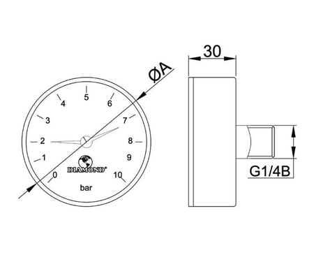 Diamond manometr 63mm GZ1/4" 0-6bar przyłącze tylne ART.418-P.63-6.