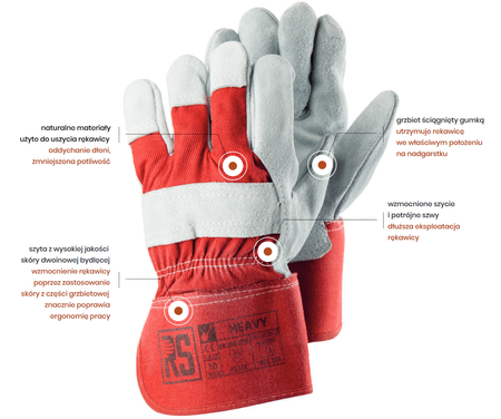 RS rękawice robocze Heavy wzmacniane dwoiną rozmiar 10