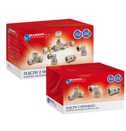 Diamond łącznik redukcyjny podwójny 16x16 pex-al-pex mosiądz FTN-003.16x16.ZŁ-2