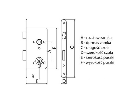 Dom Polska zamek wpuszczany 72/60 bębenkowy z dźwignią lakier lewy ZP-CZ-007