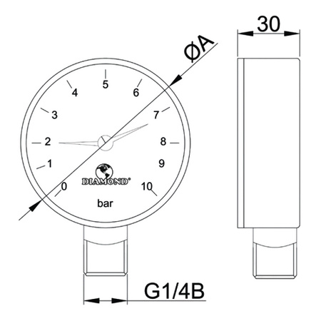 Diamond ciśnieniomierz radialny 1/4'' 0-10bar ART.418.63-10.