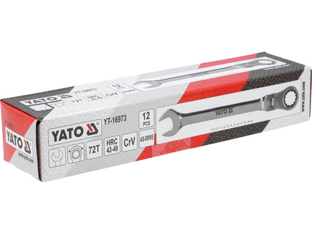Yato zestaw kluczy płasko-oczkowych z grzechotką i przegubem 12szt YT-16973