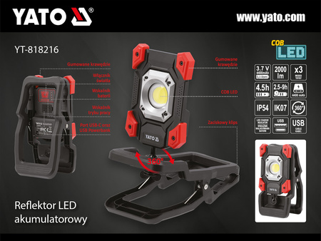Yato reflektor przenośny 20W 2000lm z zaciskiem YT-818216