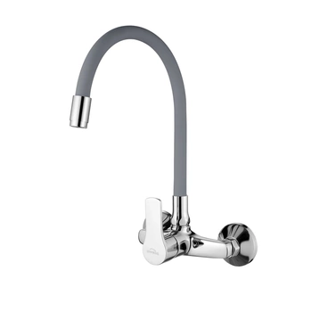 Invena bateria zlewozmywakowa ścienna szara elastyczna wylewka BC-82-E5S