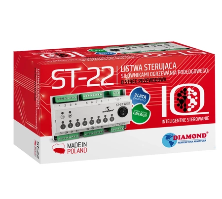 Diamond przewodowa listwa sterująca siłownikami ogrzewania podłogowego 8-strefowa ST-22