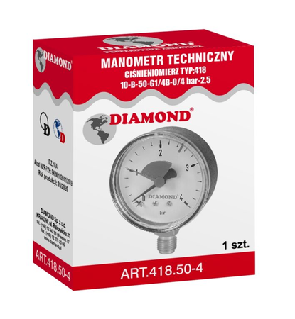 Diamond ciśnieniomierz radialny 1/4'' 0-10bar ART.418.63-10.