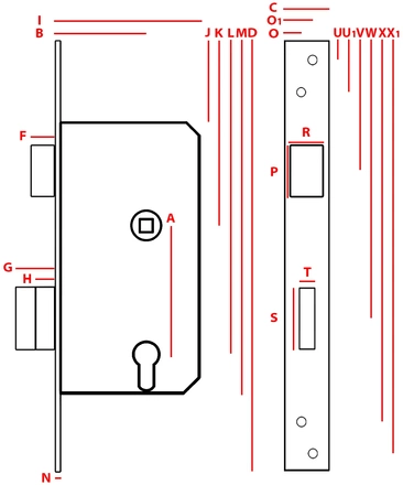 Jania zamek wpuszczany bramowy na klucz lewy Z109