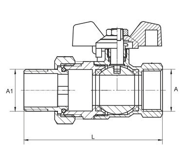 Diamond zawór kulowy Hiszpan prosty 1 1/4" ze śrubunkiem z dławikiem ART.3131-32