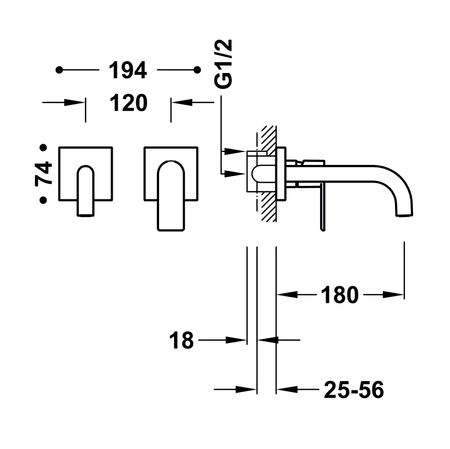 Tres Loft bateria umywalkowa podtynkowa wylewka 180mm 20030001
