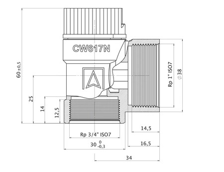 RBB zawór bezpieczeństwa MS 3/4"x1" 1,5bar R301302015