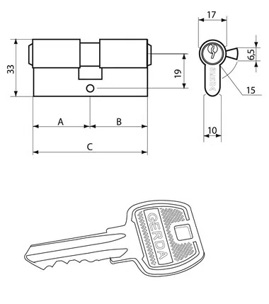 Gerda wkładka bębenkowa 30/45 WKE1 mosiądz 0WKE1S03045.98030P