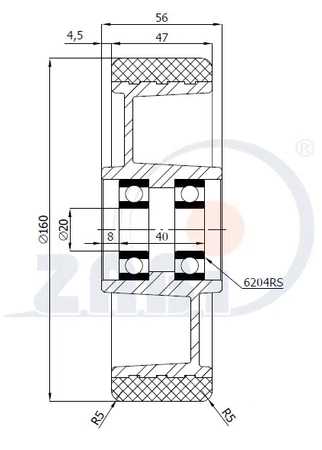 Zabi koło aluminiowo-poliuretanowe 160 A40PP
